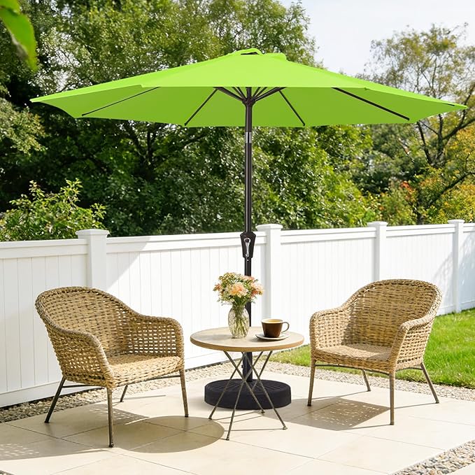 MEWAY 9ft Patio Umbrella Outdoor Table Umbrellas with Push Button Tilt and Crank, Market Umbrella 8 Sturdy Ribs for Deck, Garden, Pool and Backyard, Apple Green