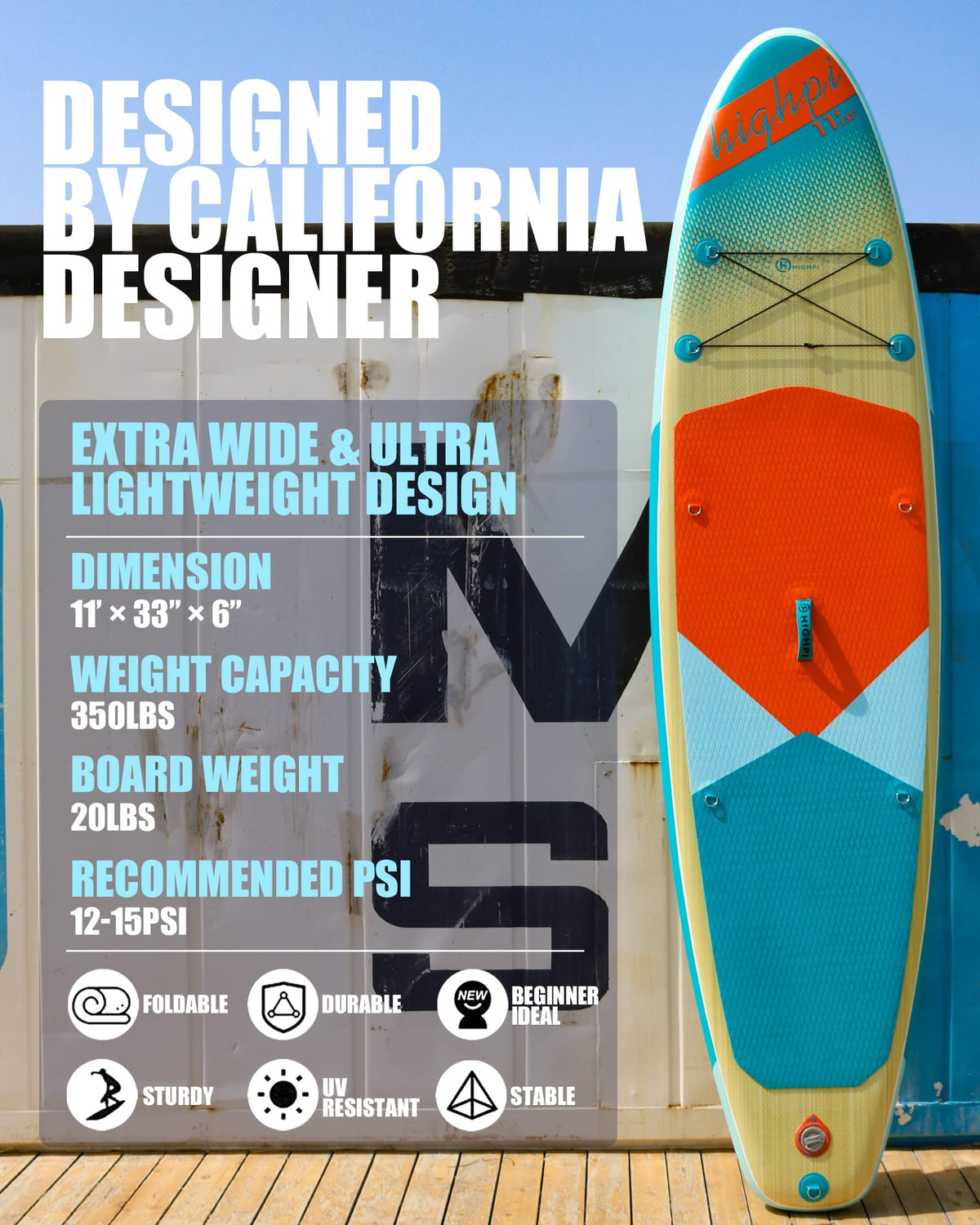 Highpi 11ft Inflatable Stand Up Paddle Board for Youth and Adults – Wide Sup with Premium Accessories, Blow Up Paddleboard for Surfing, Fishing, Yoga & More