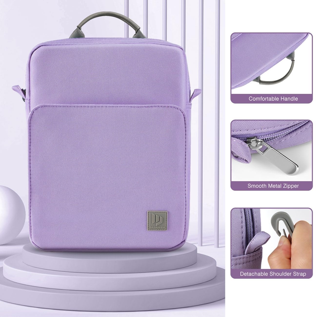 Dadanism 9-11 Inch Tablet Sleeve Bag Carrying Case with Shoulder Strap for iPad (A16) 11", iPad 10th Gen 10.9" Air 5/4, i-Pad Air/Pro 11", i-Pad 9/8/7th 10.2", Galaxy Tab A9+ Plus 11", Grey Purple