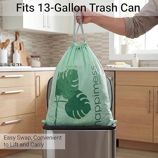 happimess 13.2 Gallon Drawstring Trash Bags, Compostable, Bio-Based