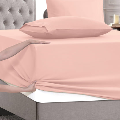 Mocassi Full Size 4-Piece Bed Sheet Set - 1800 Premium Hotel Quality Microfiber 18-24 Inches Extra Deep Pocket Fitted Sheet- Luxury Soft, Breathable, Wrinkle, and Fade Resistant, Blush Pink