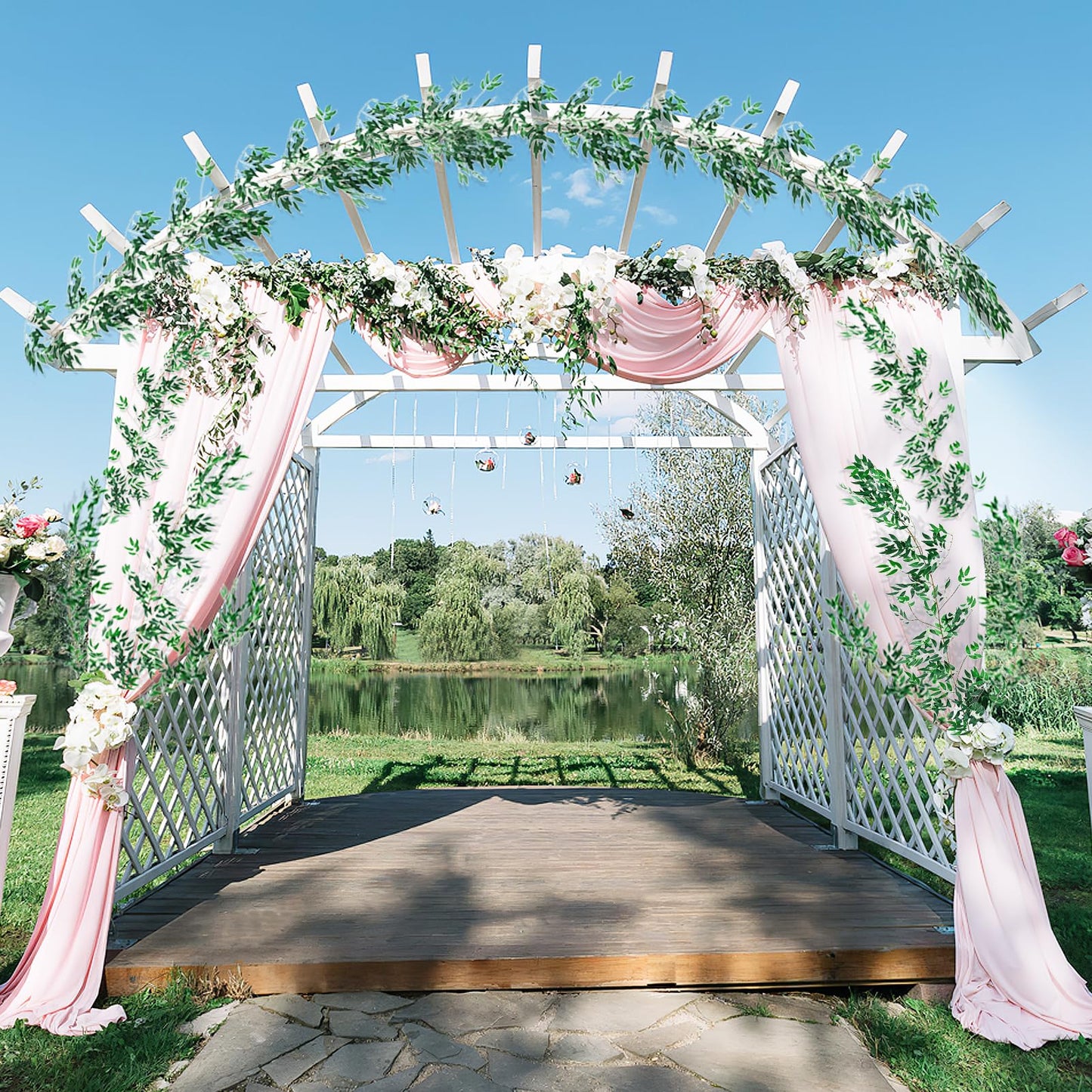 ANPHSIN Fake Vines Greenery Garland - 5 Packs Total 28ft Green Willow Leaf Vine Garland, Artificial Leaves Wall Hanging Decor for Home, Room, Wedding Arch, Centerpieces