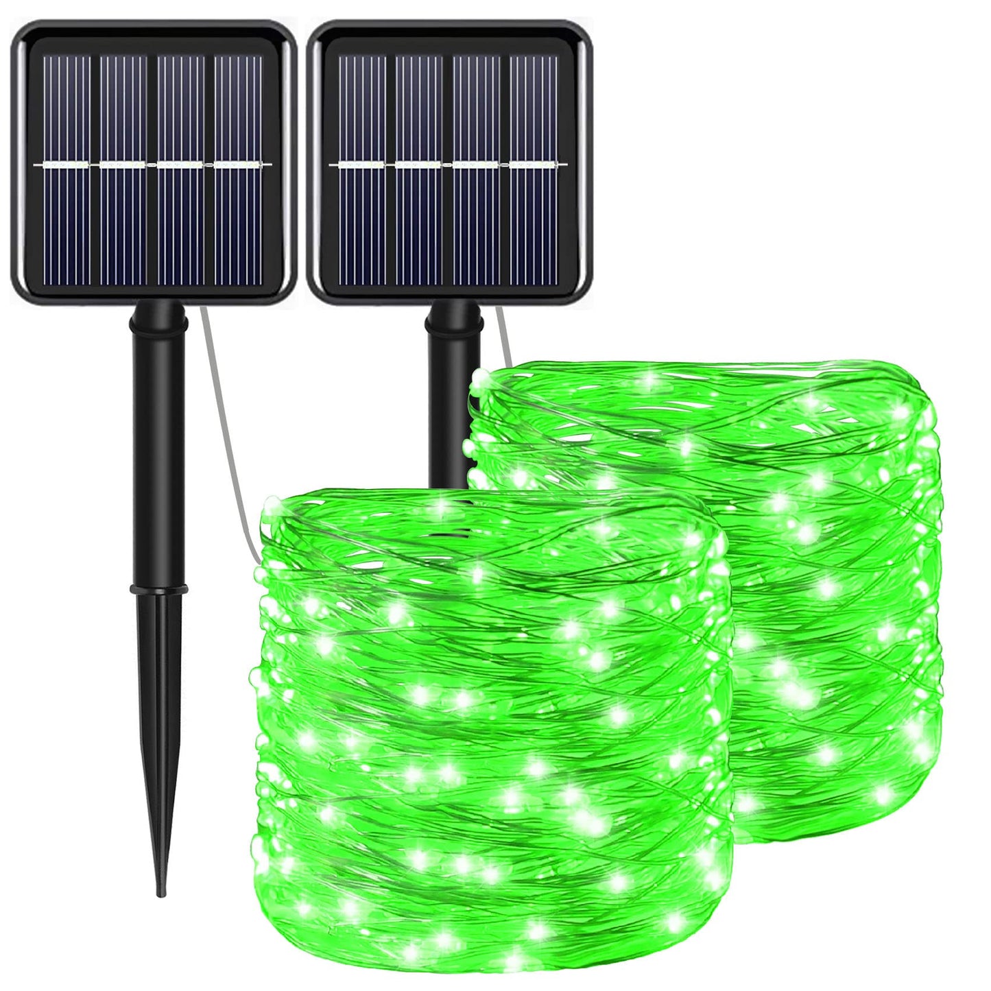 YAOZHOU Green Solar Fairy String Lights Outdoor, 2 Pack Each 100LED 8 Modes Copper Wire Lights Christmas Decorations IP67 Waterproof for Garden, Patio, Fence, Balcony