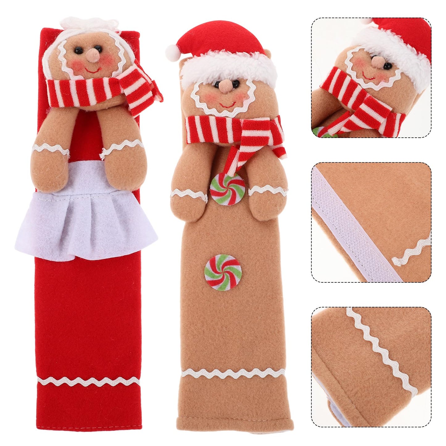 jojofuny 2Pcs Christmas Refrigerator Handle Covers - 11.5" X 6.5" Gingerbread Refrigerator Door Handle Covers, Gingerbread Christmas Kitchen Decor