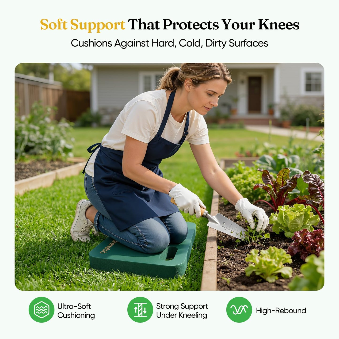 Grenebo 2-Pack 1.6" Extra Thick NBR Foam Garden Kneeling Pads, Ultra Soft Cushion Kneeling Pads for Gardening, Gardening Kneeling Pad for Baby Bathing, Work, Exercise, 17.3×11×1.6 in, Green