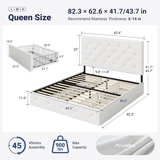 Allewie Upholstered Queen Size Platform Bed Frame