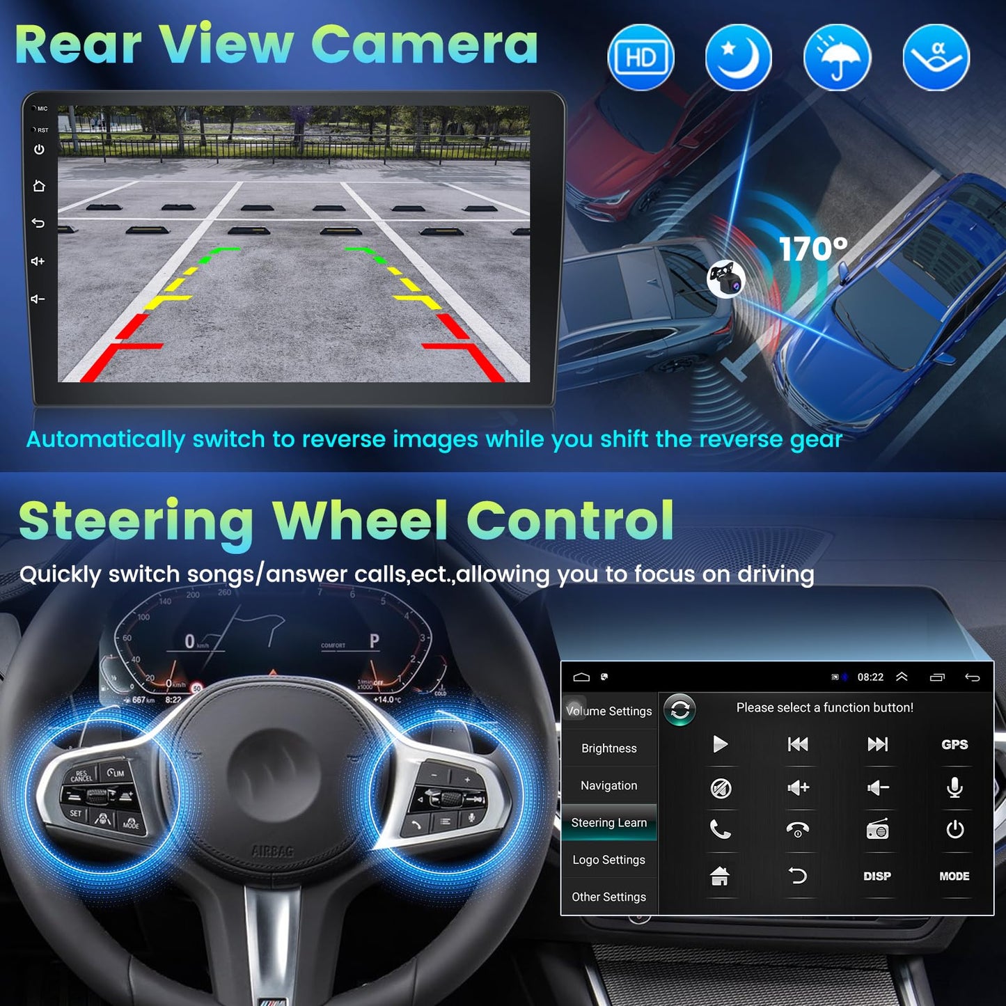 [2+64G] Android Radio for Ford Expedition 2007-2015 (Only for Manual A/C) - 9 inch HD Touchscreen Car Stereo - Wireless Carplay and Android Auto, HiFi, WiFi, GPS, SWC + Canbus + AHD Backup Camera