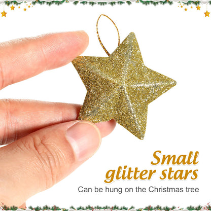 30 Pcs Star Ornaments Christmas Star Pendant Hanging Christmas Ornaments Jewelry Gold Glitter Tree Festival Decorations 3D Charm Celebrity