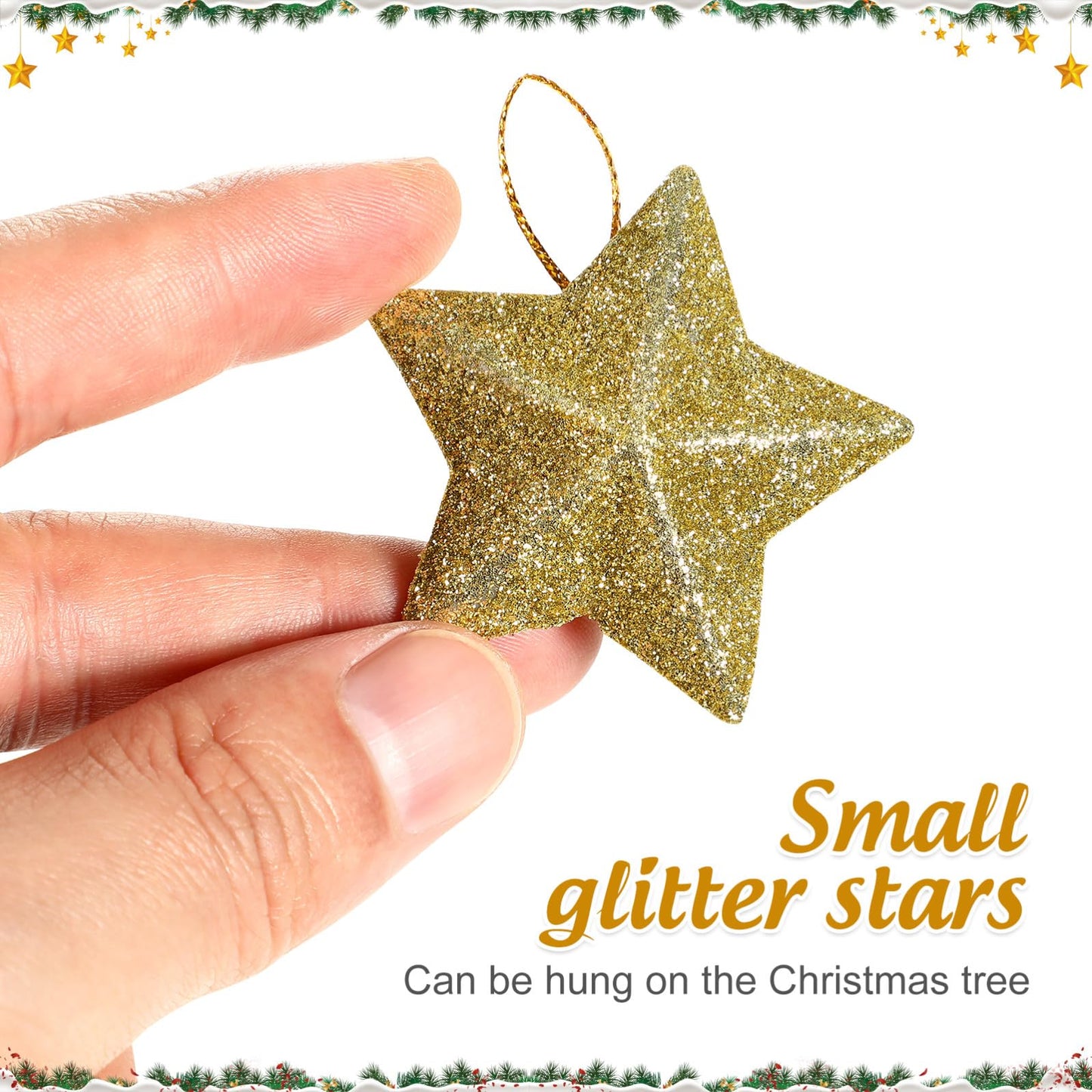 30 Pcs Star Ornaments Christmas Star Pendant Hanging Christmas Ornaments Jewelry Gold Glitter Tree Festival Decorations 3D Charm Celebrity