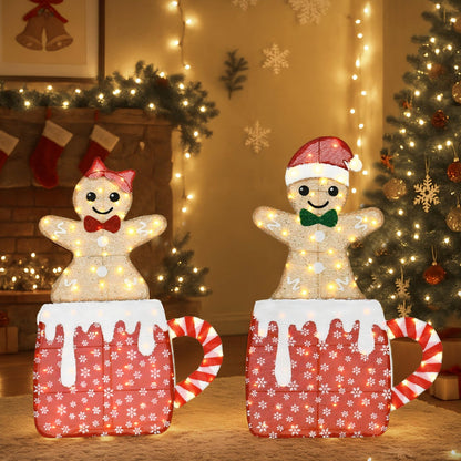 VELTENOVAIRE 42"H Lighted Christmas Yard Decoration 2pcs Light Up Gingerbread Man Couple Christmas Outdoor Decorations Sign Waterproof for Xmas Winter Holiday Garden Lawn Outside Indoor Decor Display