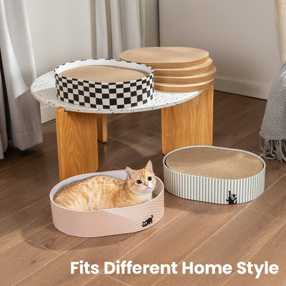 Conlun Cat Scratcher Box with 4 Cat Scratching Board Reversible Kitty Scratch Pad, Heavy Duty Corrugated Cardboard Scratchers for Indoor Kittens Bed Lounger Protects Furniture,Kittens Gifts-Large