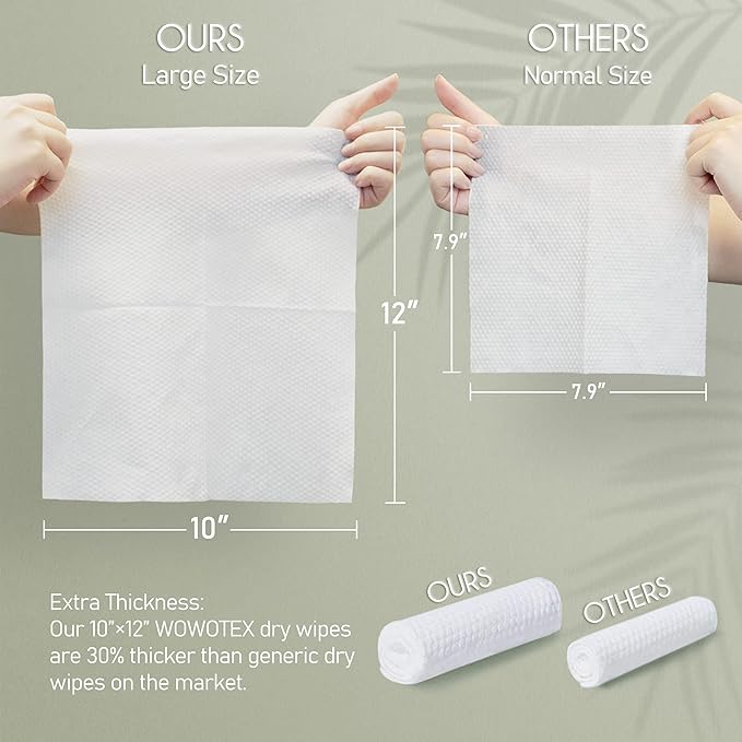Disposable Face Towel Biodegradable Large Dry Wipes 60 Count/Box Extra Thick