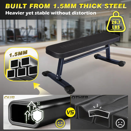 HEMERIS Flat Weight Bench 43 Inch, 2.4 Inch Thick Pad Workout Bench 660 LBS Bench Press Exercise Equipment for Home Gym Strength Weight Training(Black)