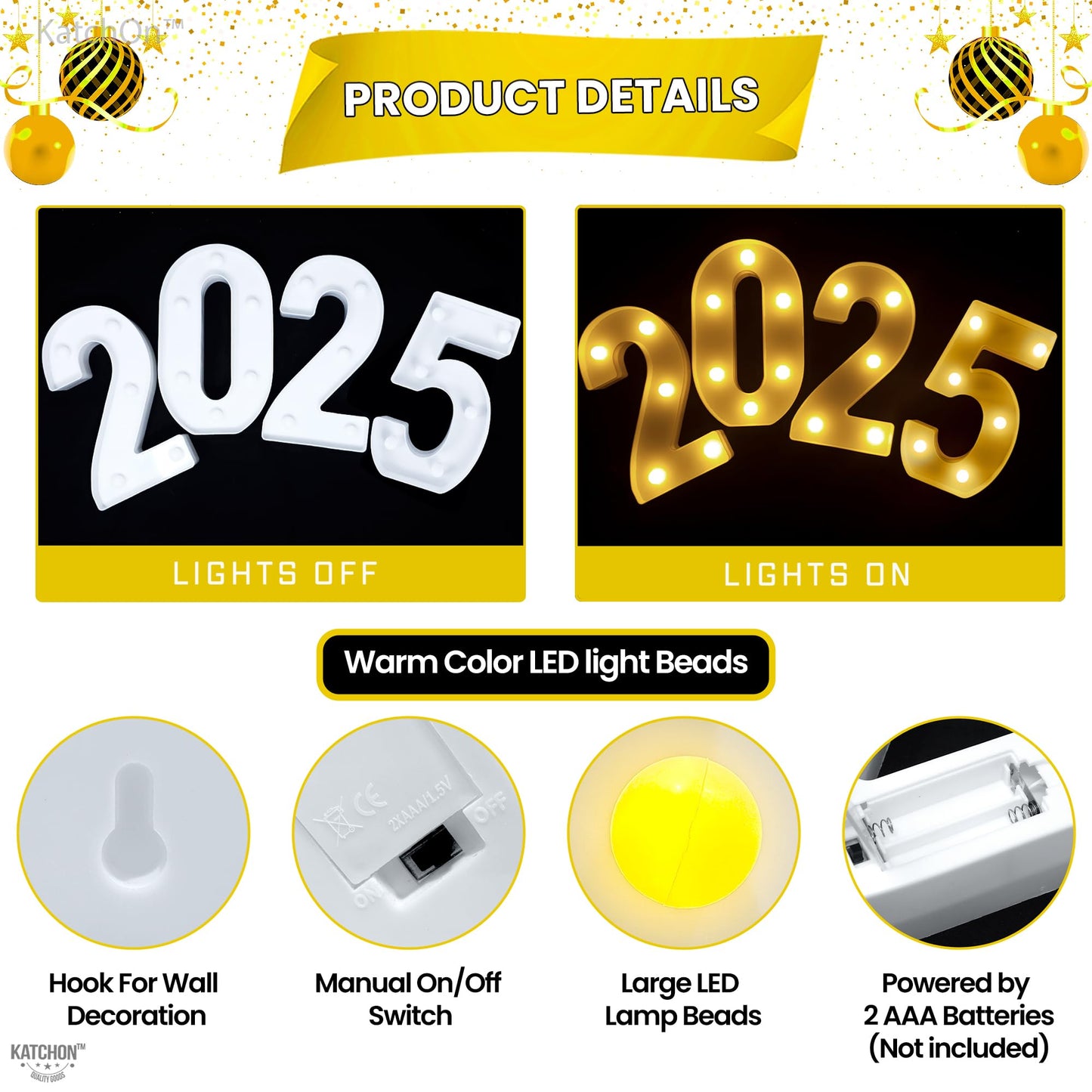 KatchOn, LED Light Up Numbers 2025-8.2 Inch, Light Up 2025 Sign | 2025 Number Light Up Sign for Happy Graduation Decorations 2025 | LED Graduation 2025 Sign for 2025 Graduation Party Decorations
