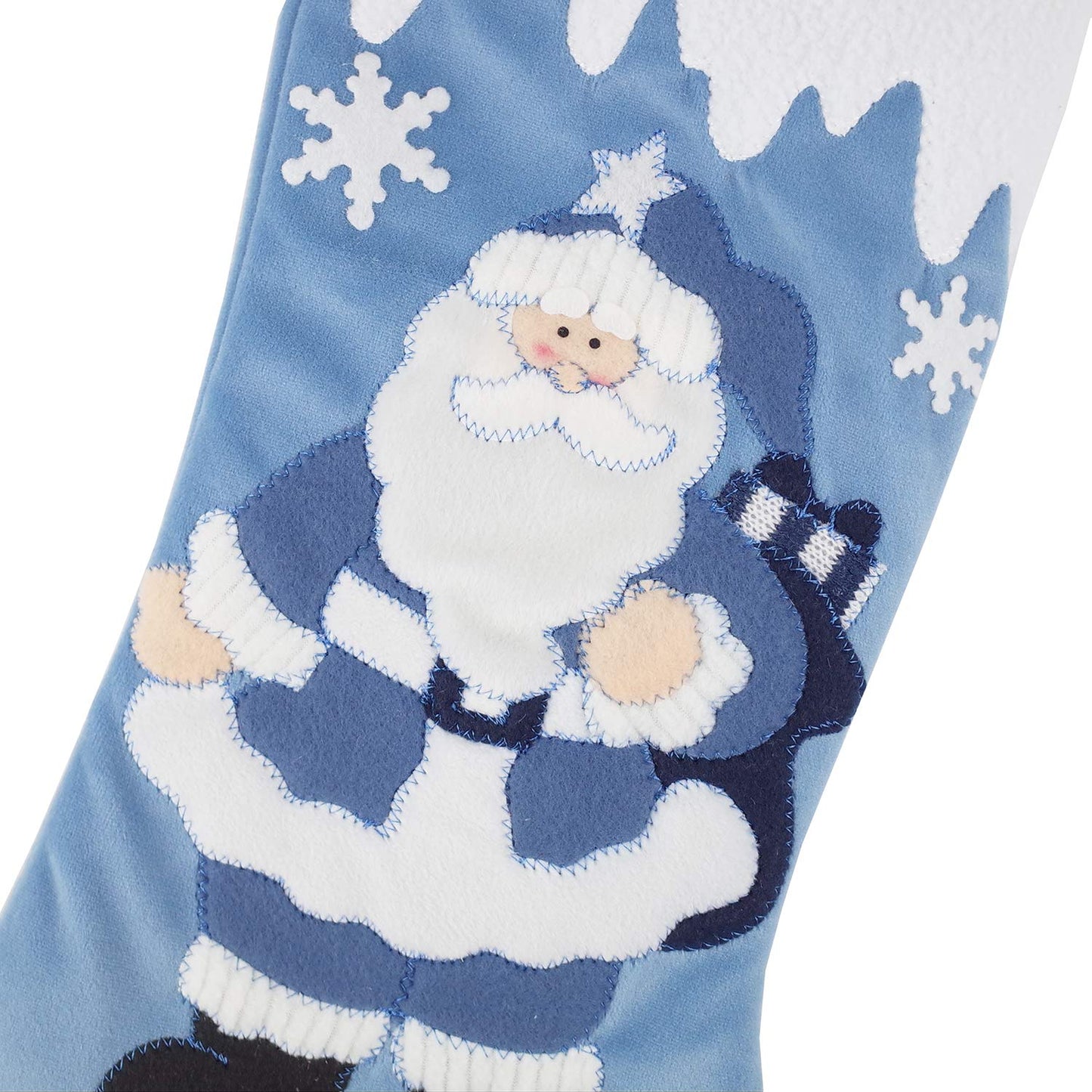 Etistta Classic 19 inch Blue Christmas Stockings Set of 3, Blue White Christmas Decor Velvet Applique Snow Stockings for Christmas Fireplace Decorations - Santa, Snowman