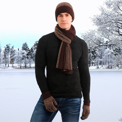 Winter Beanie Hats Scarf Gloves Set for Men and Women, 3 PCS Fleece Lined Knit Skull Cap, Touch Screen Mittens with Long Warm Scarf for Cold Weather Christmas Gifts