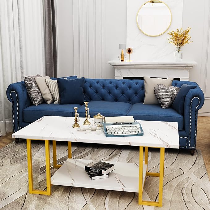 AWQM Marble Coffee Table, Faux Marble Top Rectangular Coffee Table