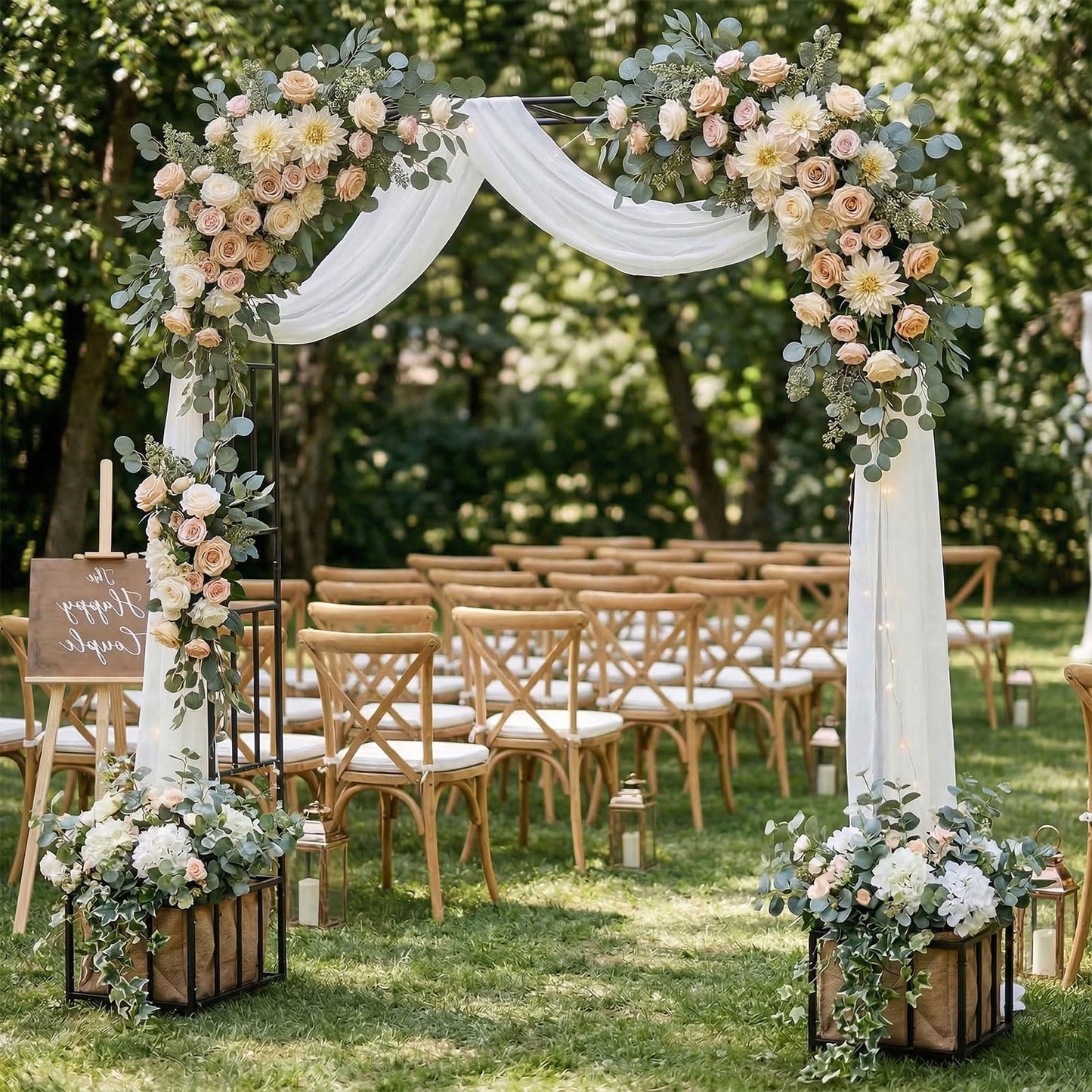 GARDFANCY Garden Arch with Planter Boxes, Metal Arbor Trellis for Climbing Plants Outdoor, Heavy Duty Iron Archway for Wedding Ceremony Party Backyard Lawn Patio Decor, Black