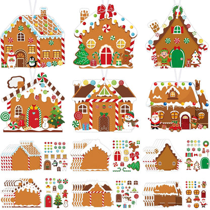 Pasimy Christmas Crafts Kits for Kids Xmas Gingerbread House Crafts DIY Christmas Tree Ornament Kit Make Your Own Gingerbread House Craft Stickers for Holiday Xmas Classroom Party Favors(48pcs)
