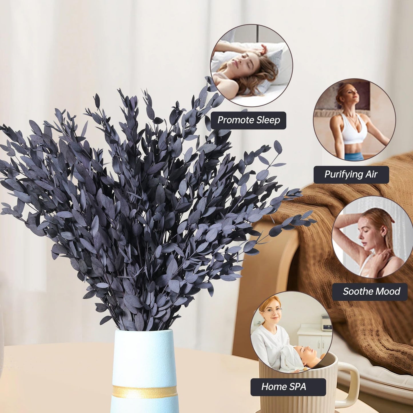 Dried Eucalyptus Leaves Real Preserved Stems, Fresh Eucalyptus Garland Branches for Shower, Dried Plant Live Bundle Purple Leaves for Wedding Wreath Party Home Fragrance Vase Décor