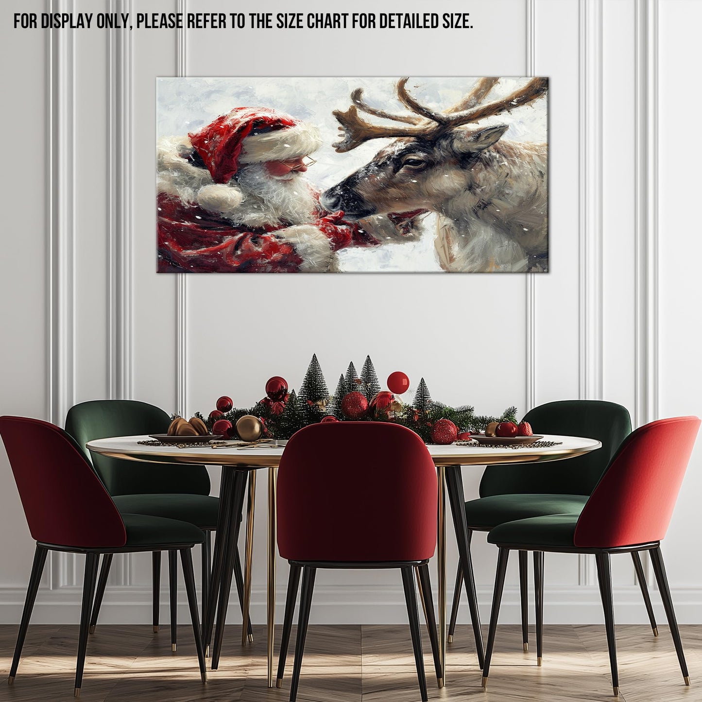 GUTTATY Christmas Santa and Reindeer Canvas Wall Art, Winter Snow Scene Hanging Artwork, Festive Canvas Prints, Holiday Wall Decor Picture for Living Room, Bedroom, Entryway, 32x16 Inch