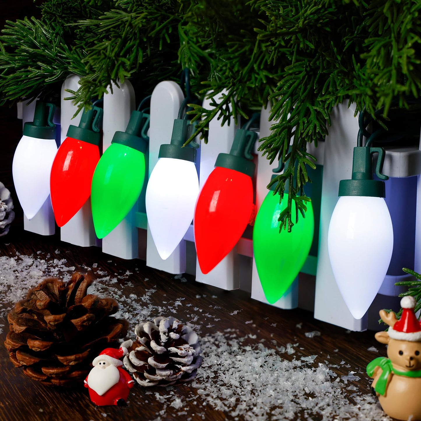 HAYATA Music Christmas Lights 35 LED C9 String Light - Fairy Xmas Decor Lighting for Outdoor, Indoor, Patio, Party, Home, Wreath, Garland, Christmas Tree Decoration. (Red&White&Green)
