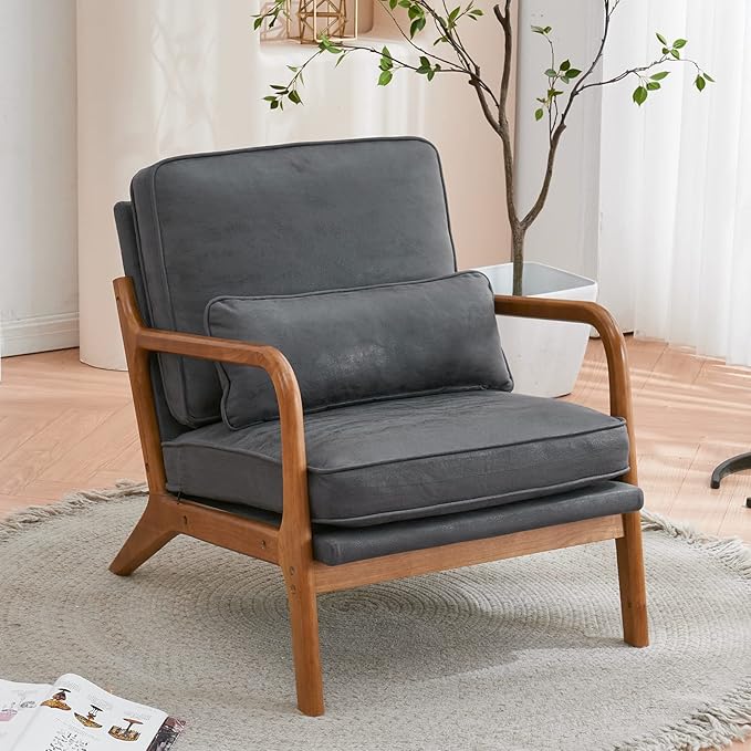 Bonnlo Microfiber Dark Grey Accent Chairs Set of 2, Upholstered Mid Century