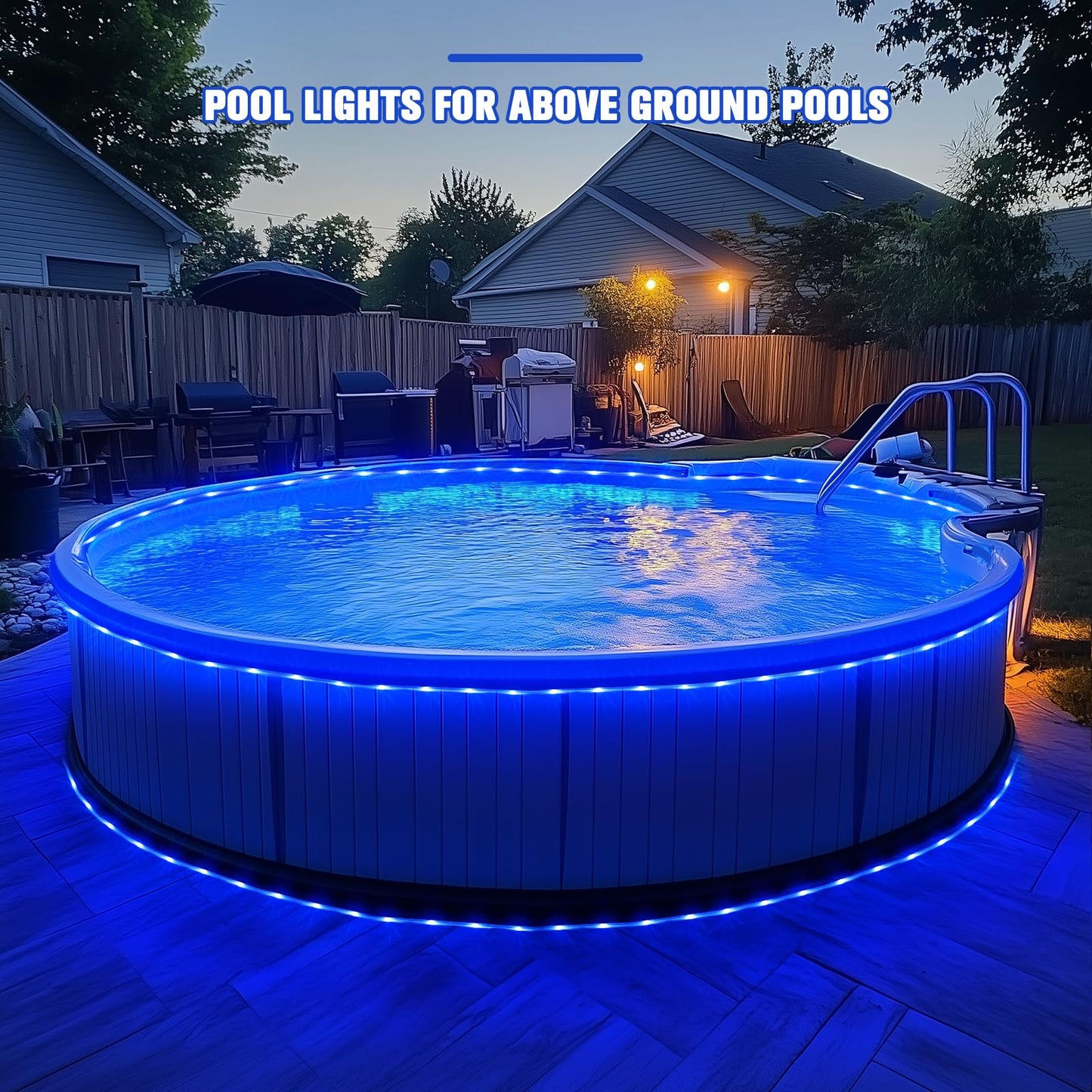JMEXSUSS 200 LED Pool Accessories Solar Rope Lights Outdoor, 72ft IP 65 Outdoor Waterproof Solar Pool Lights with 8 Modes, Blue Solar Christmas Lights for Trampoline Fence Yard Walkway Christmas