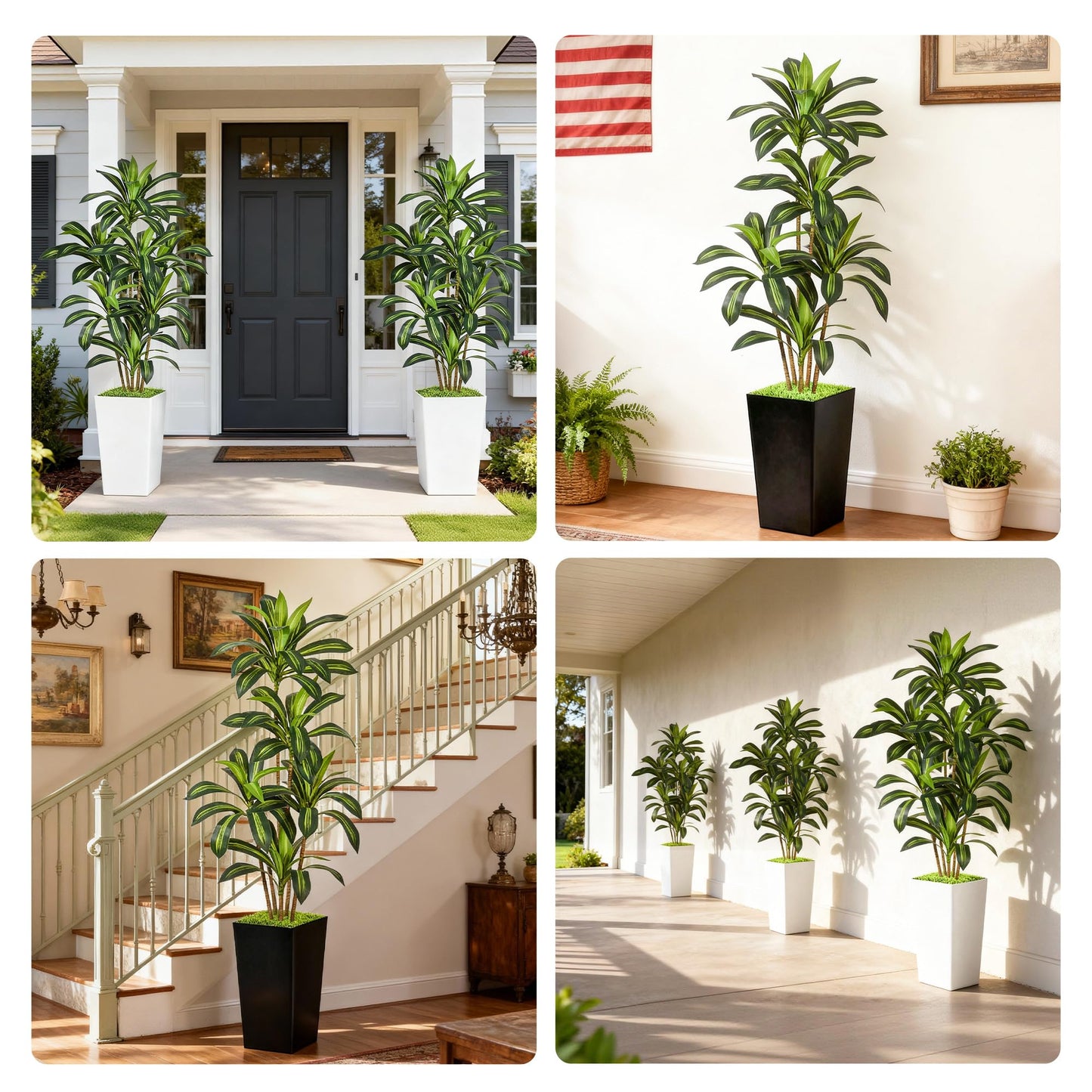 Wrbtn Realistic Artificial Indoor Plant Tree - Tall Fake Dracaena Potted Plant for Home Office Decor, Living Room & Bedroom - Lifelike Faux Plant Tree with Pot-Palm(White, 6FT)