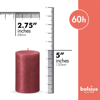 BOLSIUS Red Shimmer Metallic Pillar Candles 4 Pack - 2.75 X 5 Inches - Premium European Quality - Includes Natural Plant-Based Wax - Unscented Dripless Smokeless 60 Hour Party and Wedding Candles