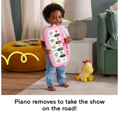 Fisher-Price Baby Activity Mat Glow and Grow Kick & Play Piano Gym, Portable Musical Toy with Smart Stages Learning, Ages 0+ Months, Pink, Queens English Version, HYH63