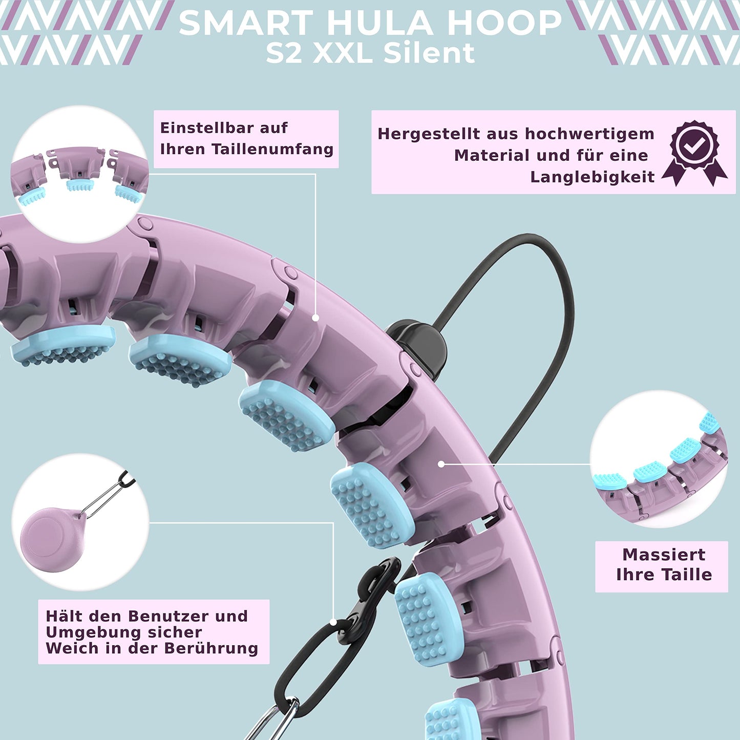 Swiss Activa+ S2 XXL Smart Hula Hoop Adult - Up to 47in for Plus Size XXL - Won't Fall Off - Weight Loss Hoop for Women - Smart Fitness Hula Hoop with Weight