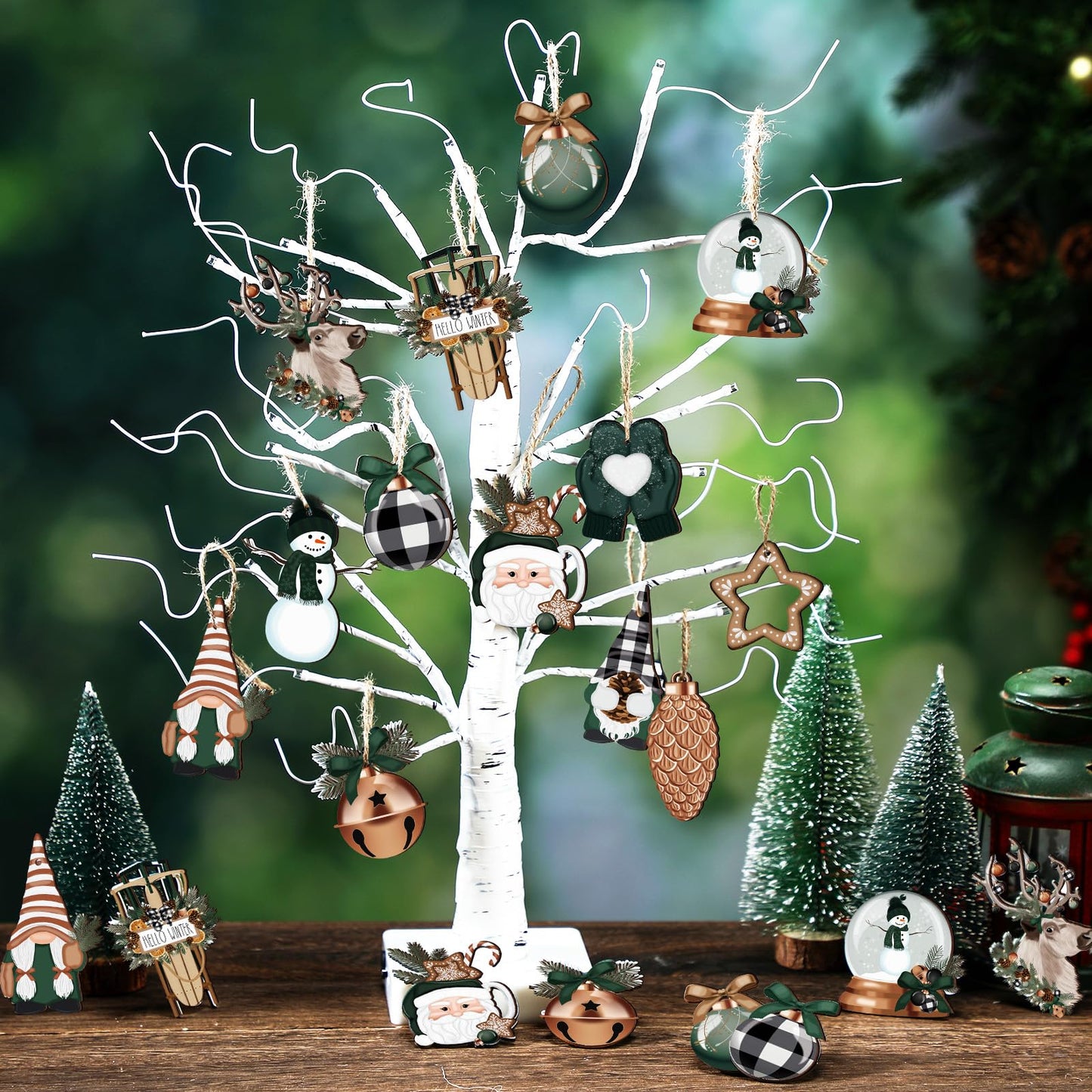 Huwena 40 Pcs Christmas Wooden Ornaments Winter Decorations for Xmas Tree Gingerbread Nutcracker Snowman Gnome Wood Cutouts for Small Tree Wreath Decor(Hunter Green,Winter Wonderland)