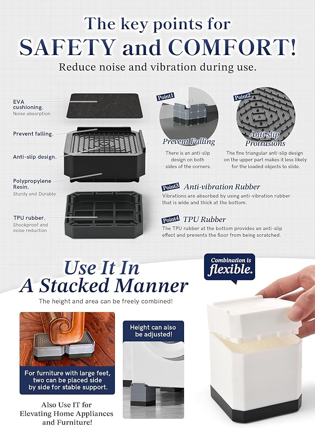 EclatBain Bed Risers Furniture Risers Heavy-Duty Rectangular Adjustable Block