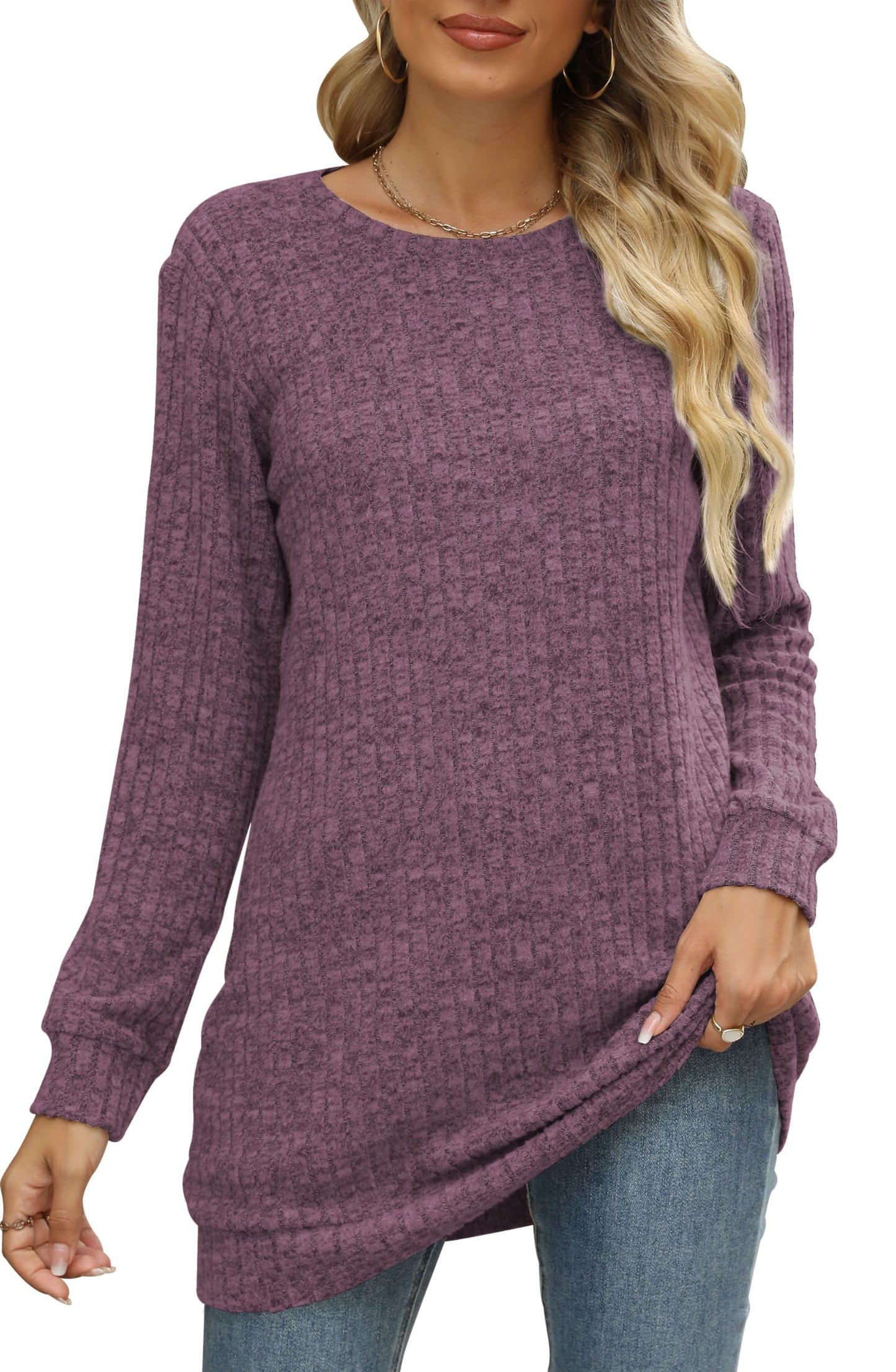 Sweaters for Women Long Sleeve Crewneck Sweatshirt Loose Casual Tunic Tops