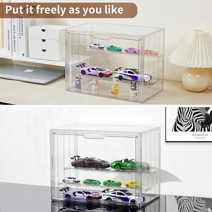 4 Pack Display Case for Collectibles 4 Layer Updated Adjustable Acrylic Display