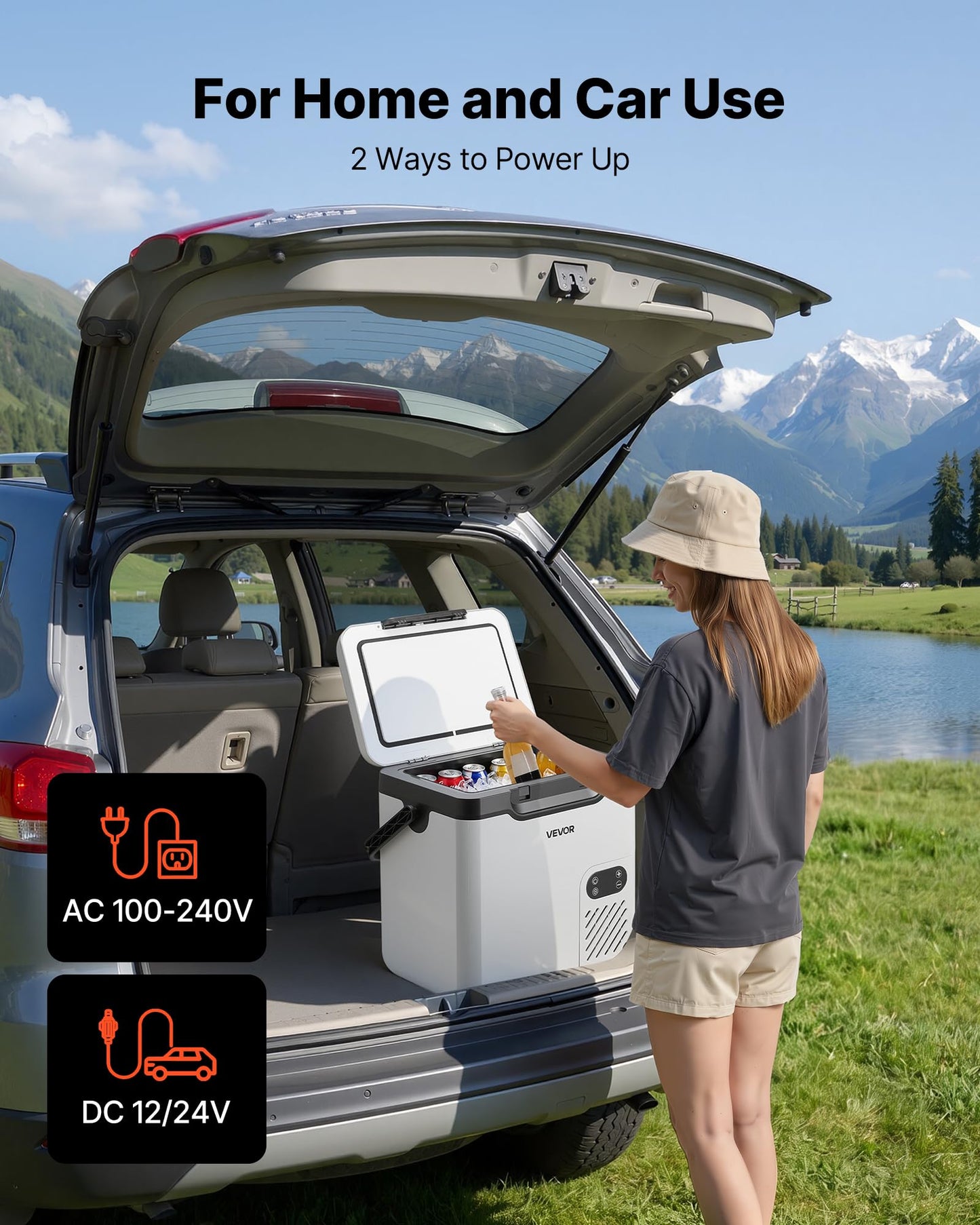 VEVOR 12 Volt Refrigerator, 19 QT/ 18L Car Fridge, Portable Electric Freezer Compressor with Handle, 12V/24V DC 100-240V AC, -4℉ to 68℉/ -20℃ to 20℃, for Truck Van RV SUV Boat Travel Camping