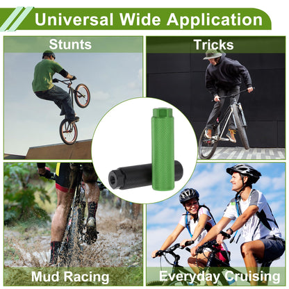PARSLUCK 4 Pcs Aluminum Alloy Anti-Skid Bike Pegs 100mm Length Bicycle Backseats Stands Cycling Foot Pegs 3/8 Inch Axles Black Green