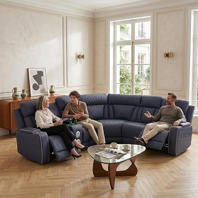 Power Recliner Sectional Sofa, L-Shaped Living Room Furniture Set, Reclining