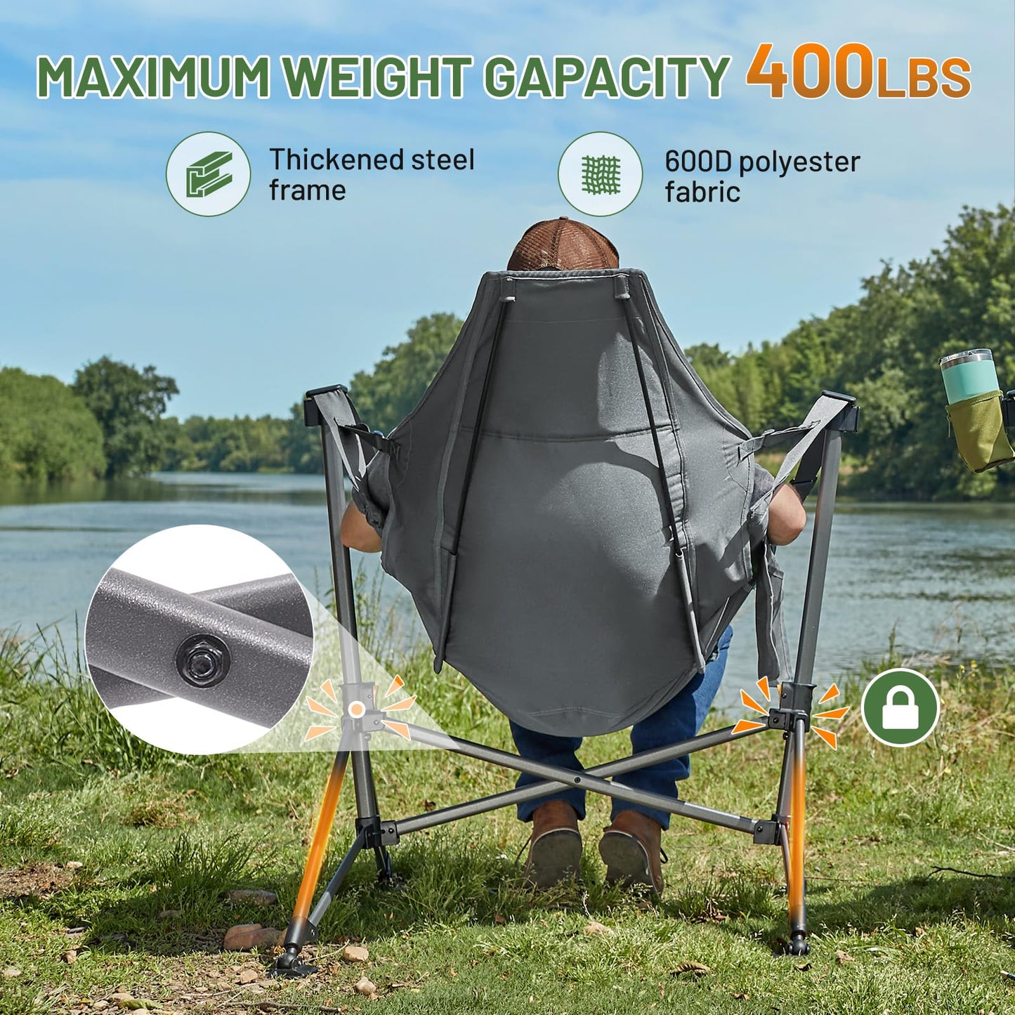 TIMBER RIDGE Hammock Camping Chair, Oversized Swinging Hammock Chair with Adjustable Back and Seat for Outdoor Lawn, Sports, Supports 400lbs, Grey