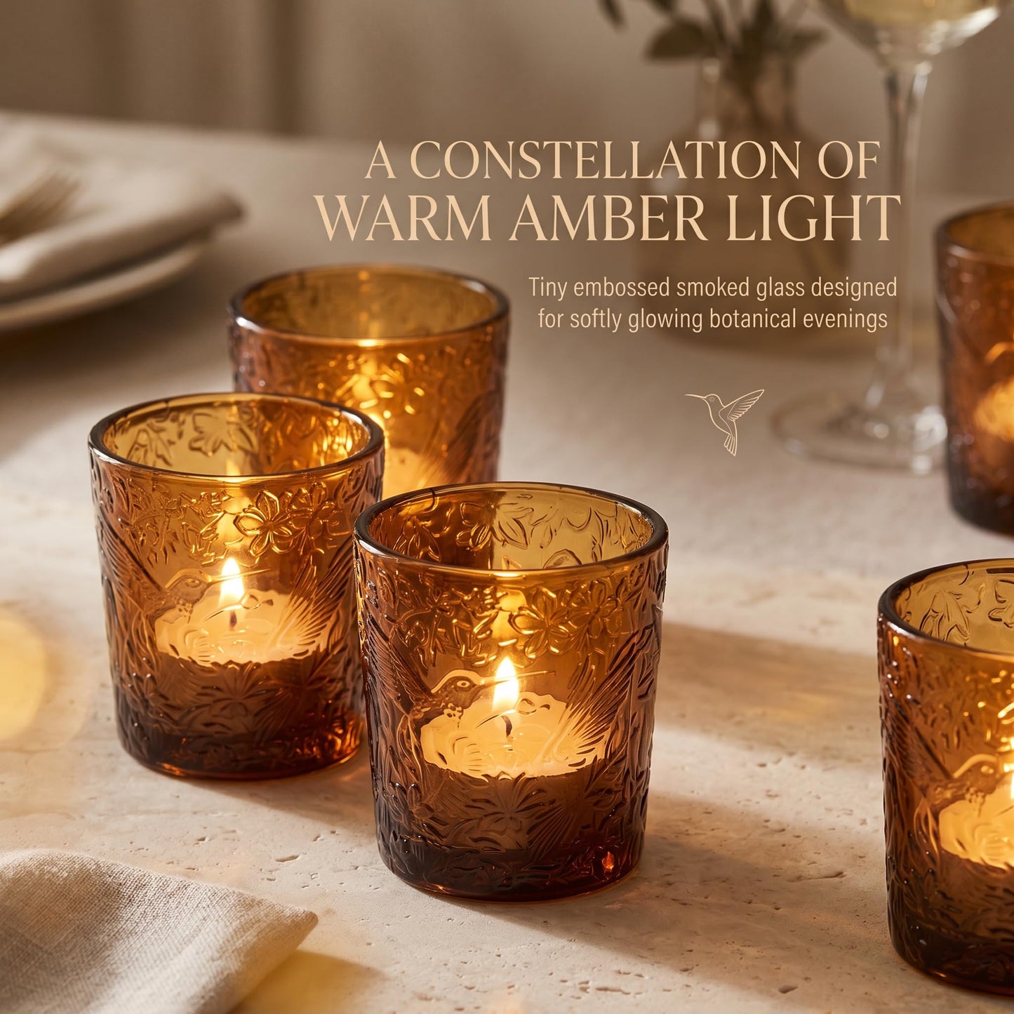 Mocha Hummingbird Tealight Holders, 6 Pack