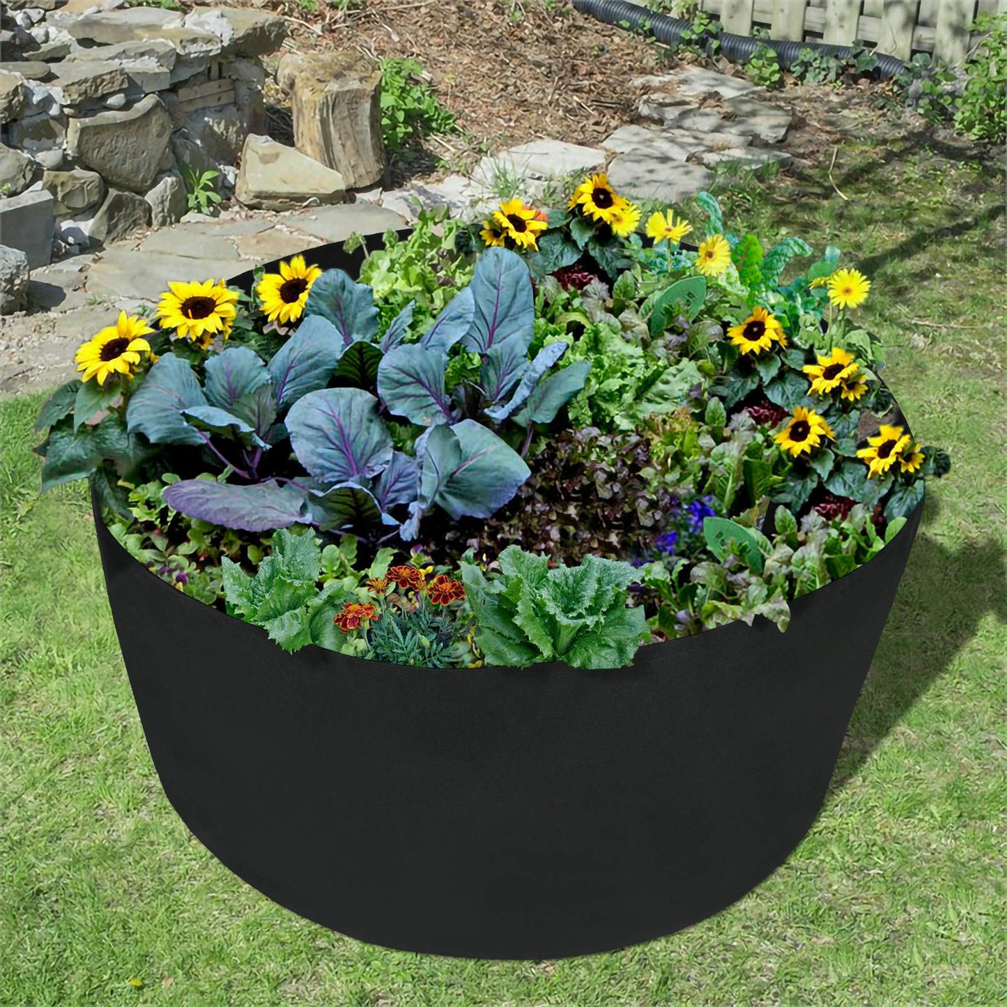 Xnferty 100 Gallons Extra Large Round Raised Garden Bed, Deep Soil Diameter 38"/ Height 20" Planting Container Grow Bags Durable Felt Fabric Planter Pot for Plants,Vegetables,Flowers (Black)