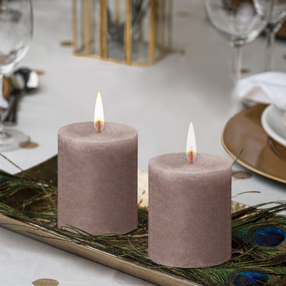 BOLSIUS 4 Pack Taupe Rustic Pillar Candles - 2.75 X 3.25 Inches - Premium European Quality - Includes Natural Plant-Based Wax - Unscented Dripless Smokeless 35 Hour Party and Wedding Candles