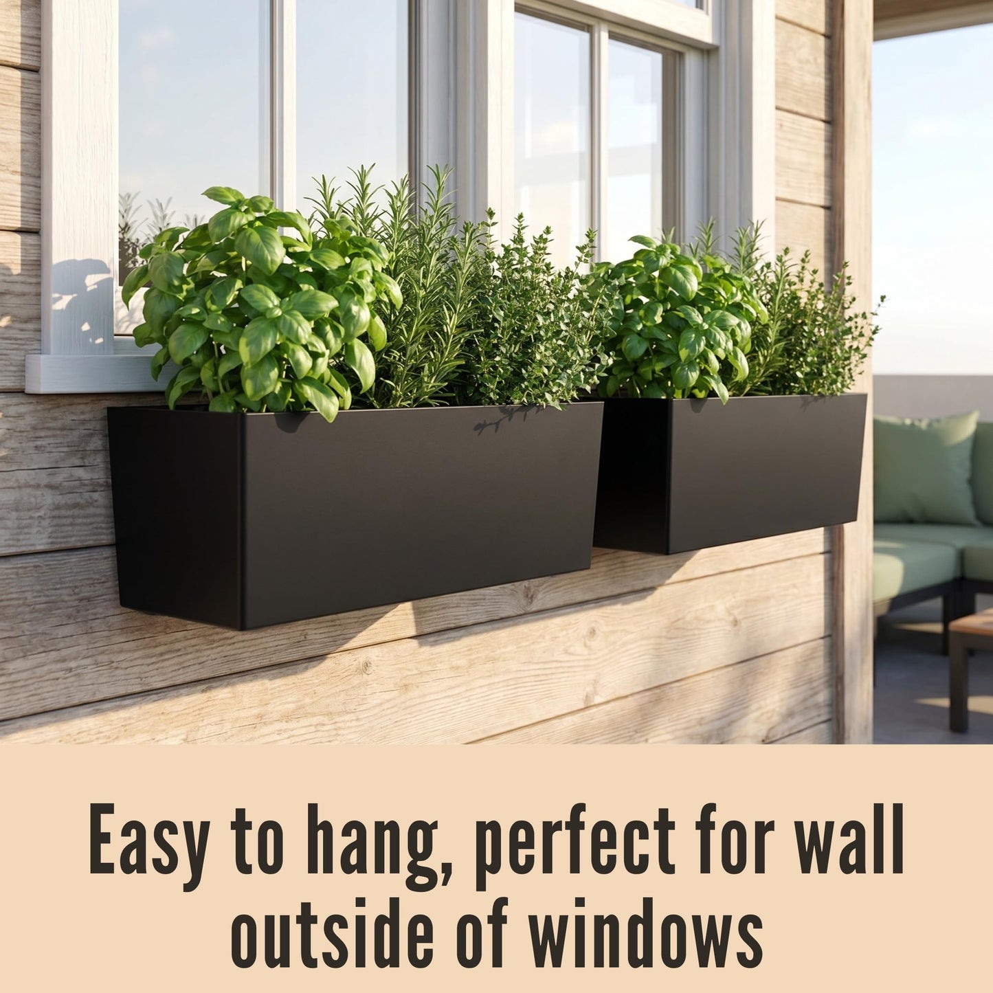 LaLaGreen Wall Planters for Outdoor (14 Inch, 4 Pack) Black Self Watering System Hanging Planter Box Flower Pot, Rectangular Wall Mount Indoor Vertical Living Garden Decoration Window Sill Herb Trendy