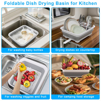 Collapsible Dish Drying Rack Portable Dish Drainers for Kitchen Counter with Drainboard, Kitchen Sink Organizer Basket RV Accessories Camper Storage and Organization Dish Rack Over Sink Drying Rack