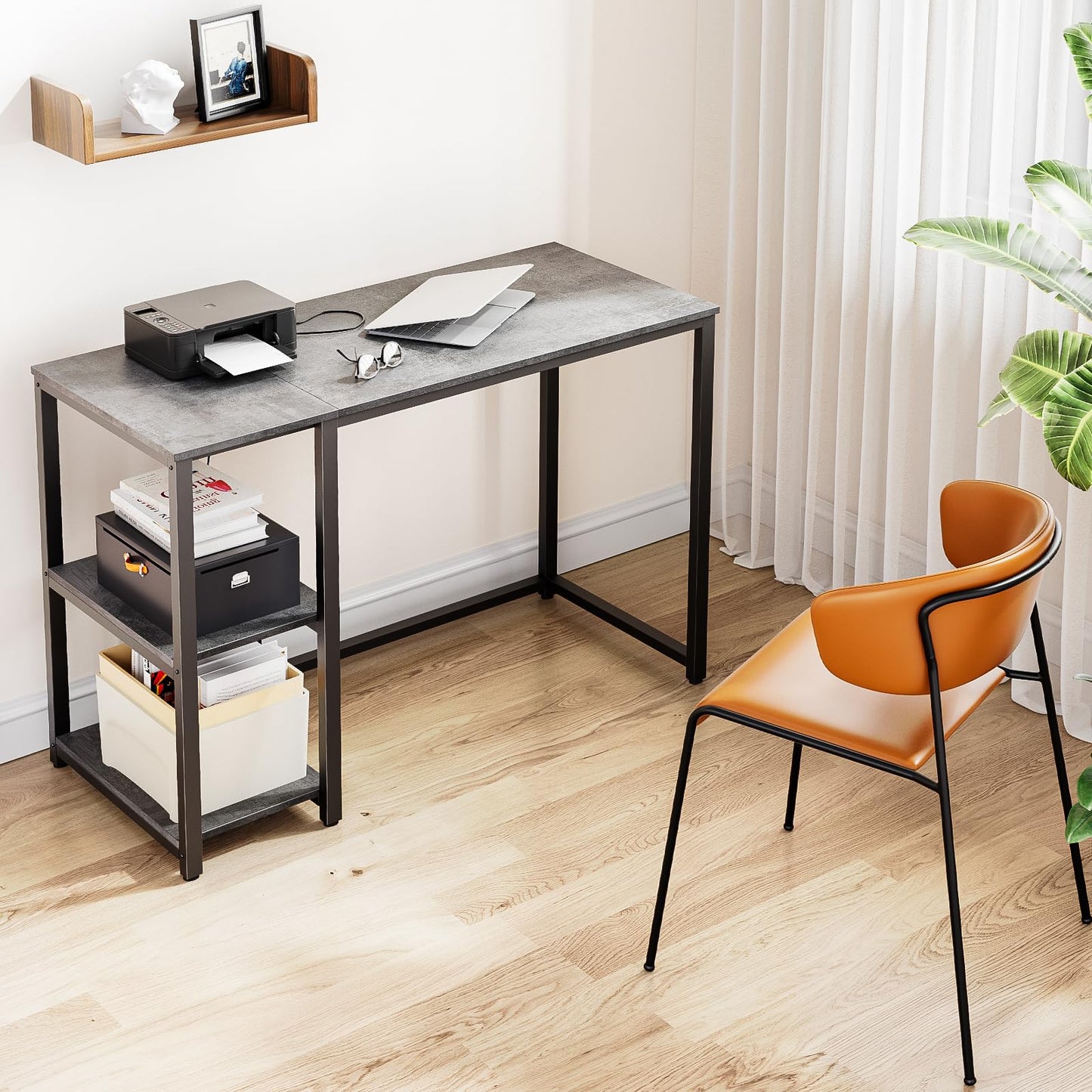 SINPAID Computer Desk 40 inches with 2-Tier Shelves Sturdy Home Office Desks with Large Storage Space Modern Gaming Desk Study Writing Laptop Table, Gray