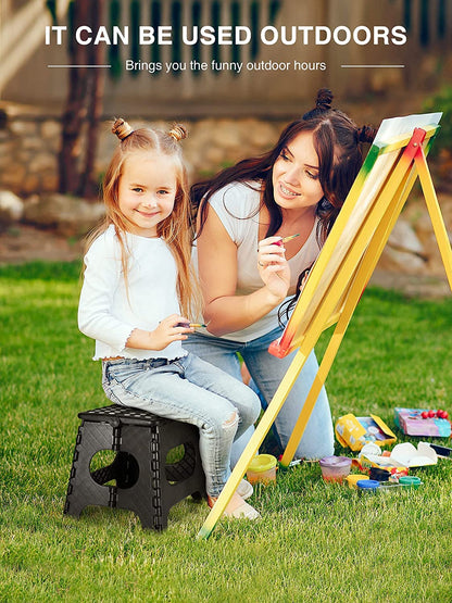 HOUSE DAY Heavy Duty Plastic Step Stool, 11 inch, Black - Foldable, Sturdy, Skid Resistant, Kitchen, Bathroom Stool, 300 lbs Capacity