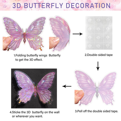 3D Butterfly Wall Decor - 50PCS Removable PVC Butterflies Wall Stickers- Multi-Size (2.8"-3.9")- DIY Removable Wall Art Decal for Kids Room, Nursery, Bedroom, Classroom, Party Decoration (Pink)