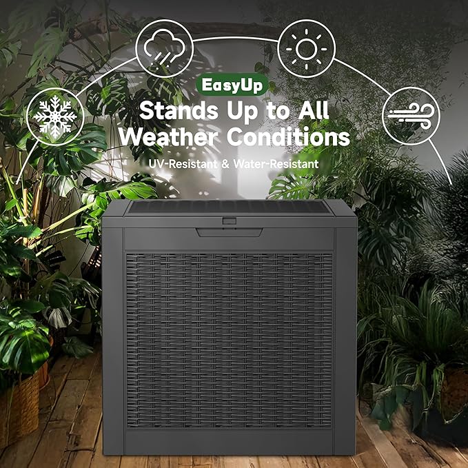 EasyUp 34 Gallon Resin Deck Box Waterproof, UV Resistant Outdoor Storage Box for Delivery, Garden, Patio,and Porch, Rattan Black