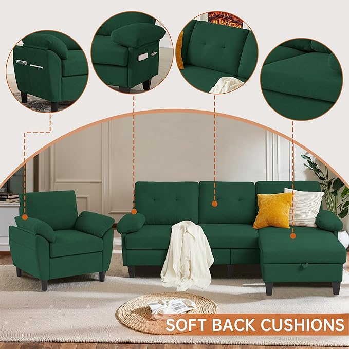 2 Piece Sectional Sofa Set, 3 Seat L Shaped Couches